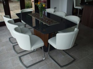 Doris S Chair, Base 3, ....... Doris Chairs with Matching Bar Stools in Ivory Leather